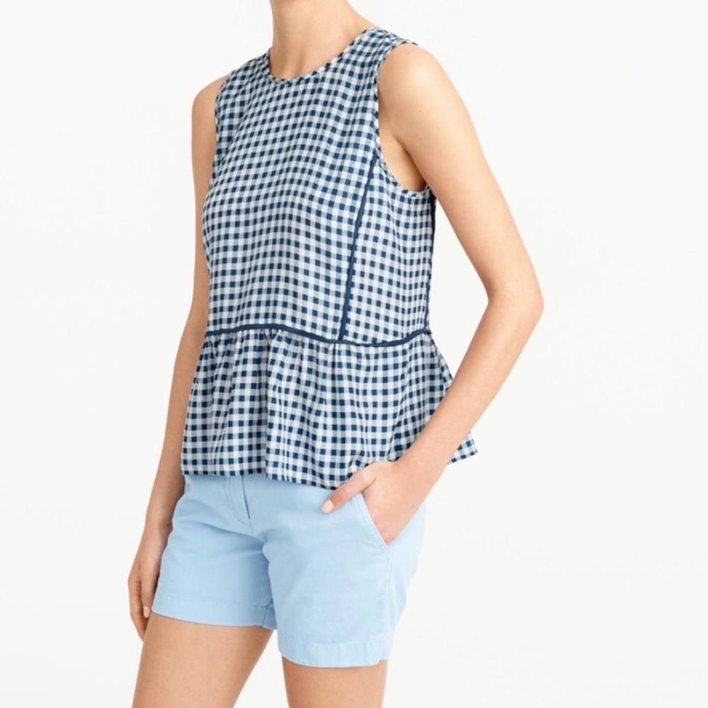 J. Crew Ruffle Hem Gingham Silk Top 10